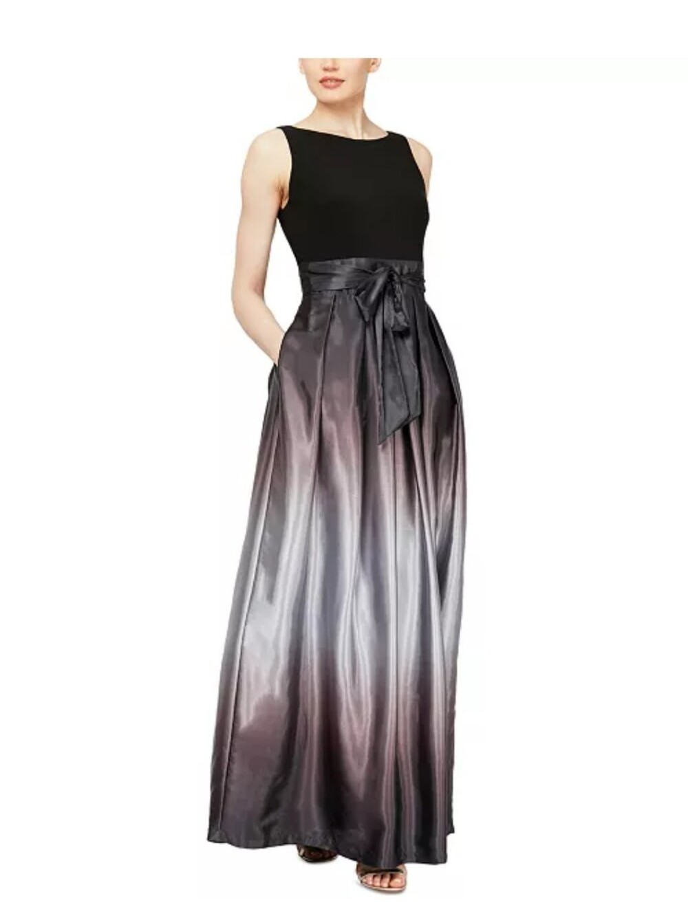 SL Fashions Size 6 Ombré Satin Bow Sash Gown NWT Maxi Full Skirt